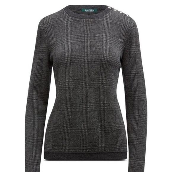 Lauren Ralph Lauren Plaid Size 100% Wool Multi Gray Sweater - Picture 1 of 9